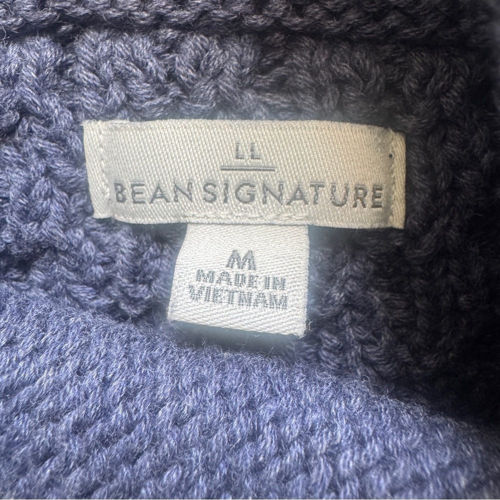 LL Bean Signature Sweater Women L Blue Cotton Funnel Neck Chunky Pocket Tunic - Picture 2 of 13